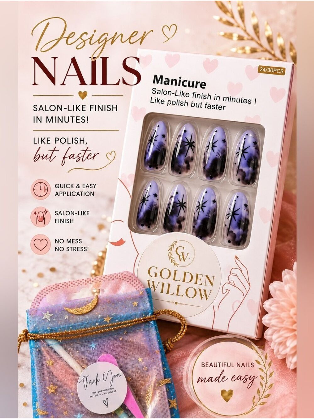 Purple Star Press On Nails
